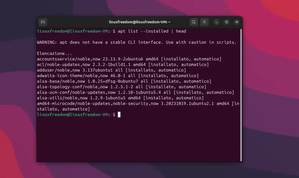 Elencare pacchetti installati su Linux