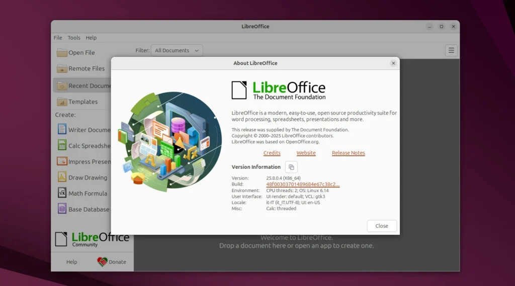 LibreOffice 25.8 su Linux