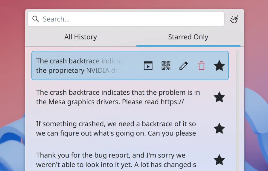 starred clipboard items