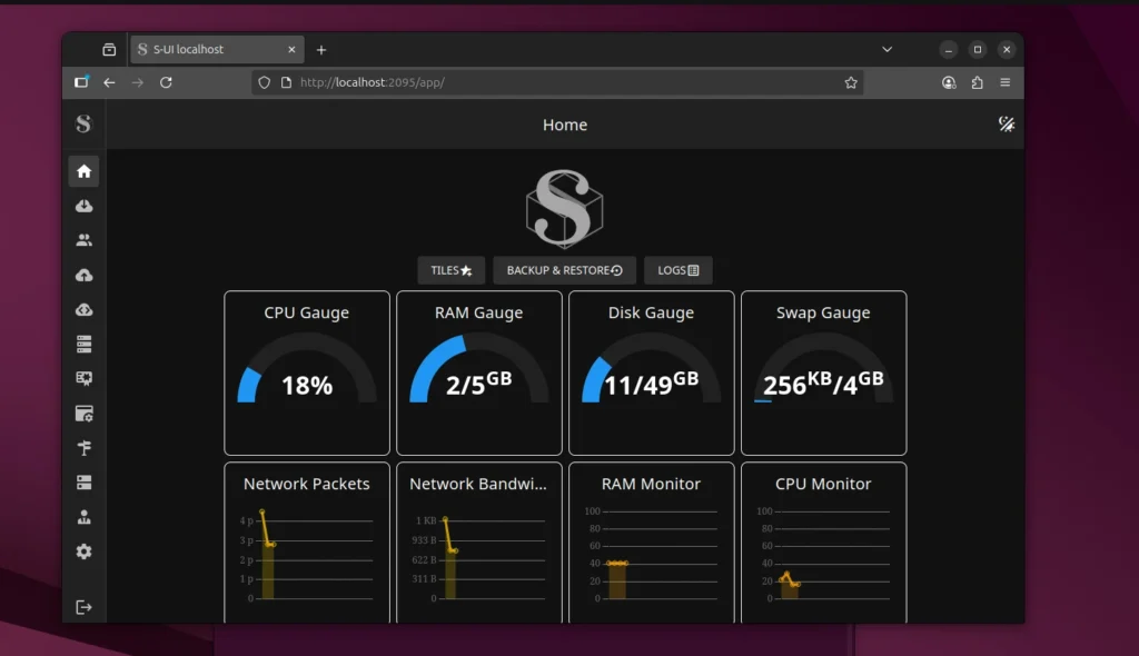 S-UI pannello web avanzato per la gestione del traffico proxy su Linux