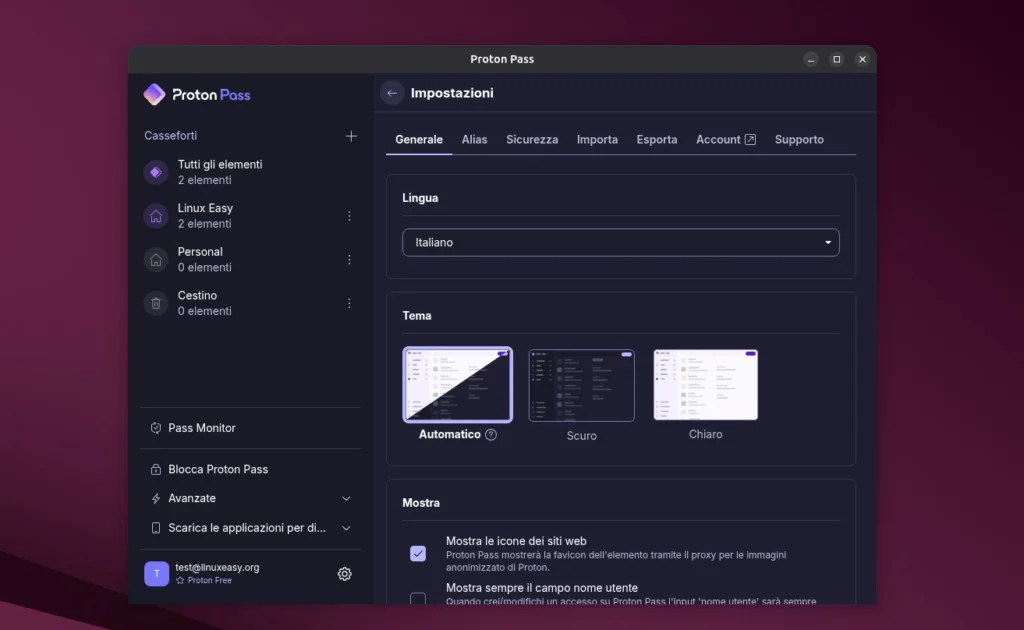 Proton Pass Preferenze