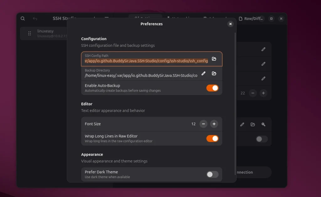 ssh studio preferenze