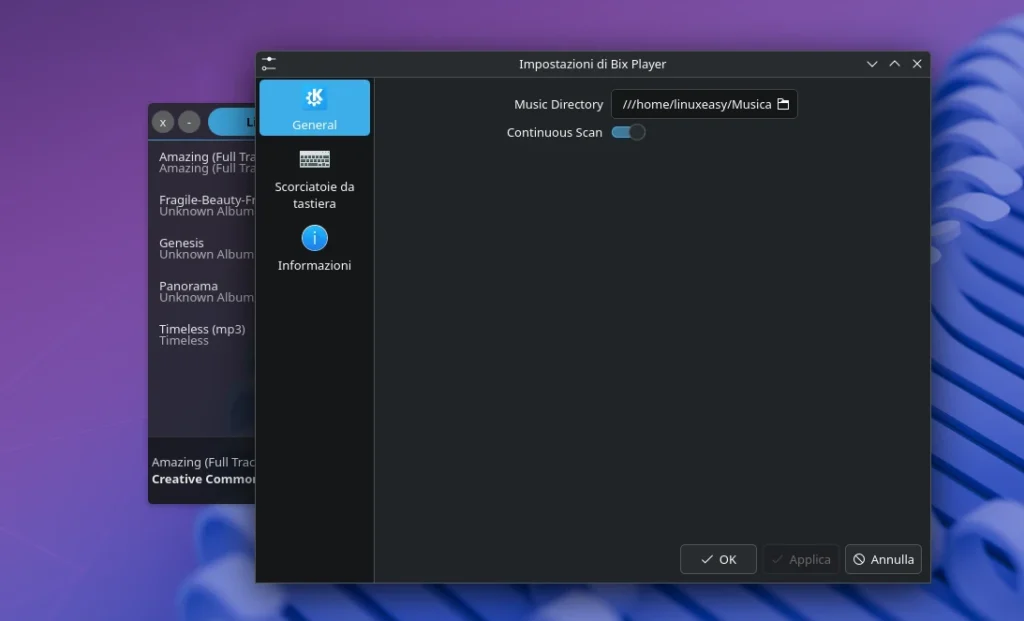 Bix Plasma Player preferenze