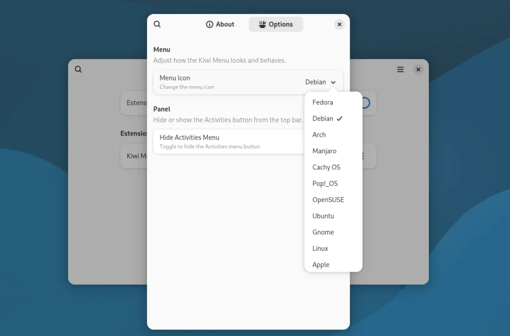 kiwi menu preferenze