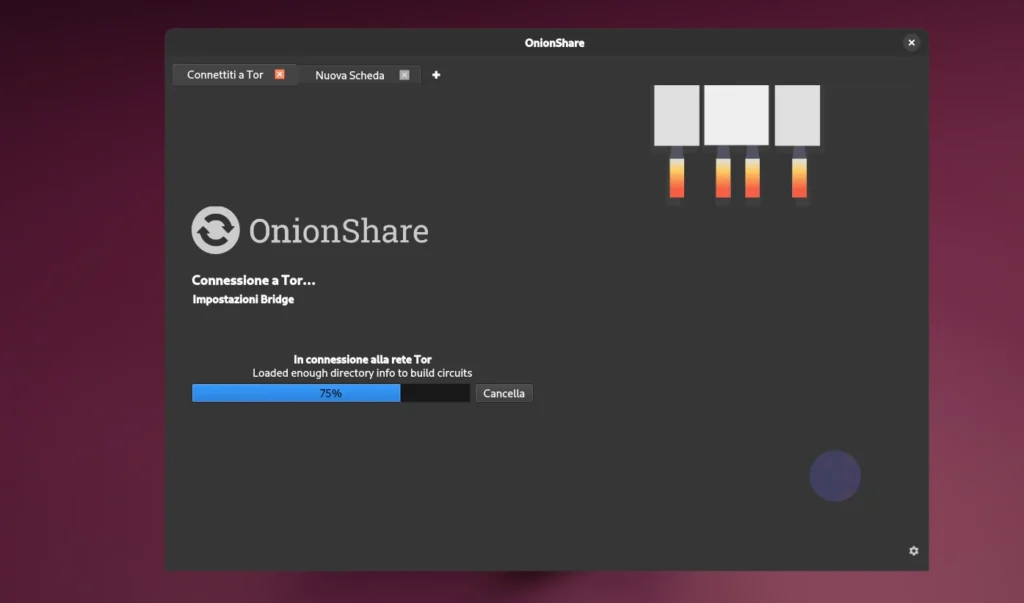 OnionShare connessione a Tor