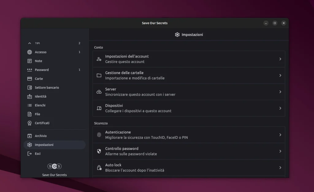saveoursecrets preferenze