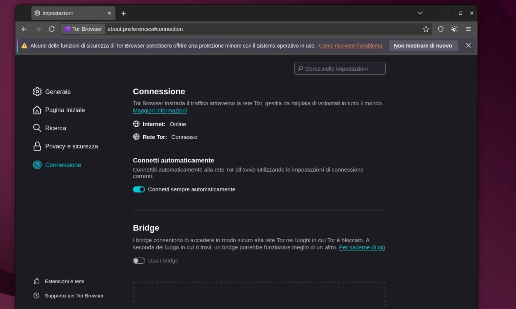 tor browser preferenze