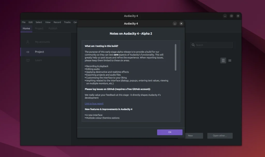 audacity4 alpha linux