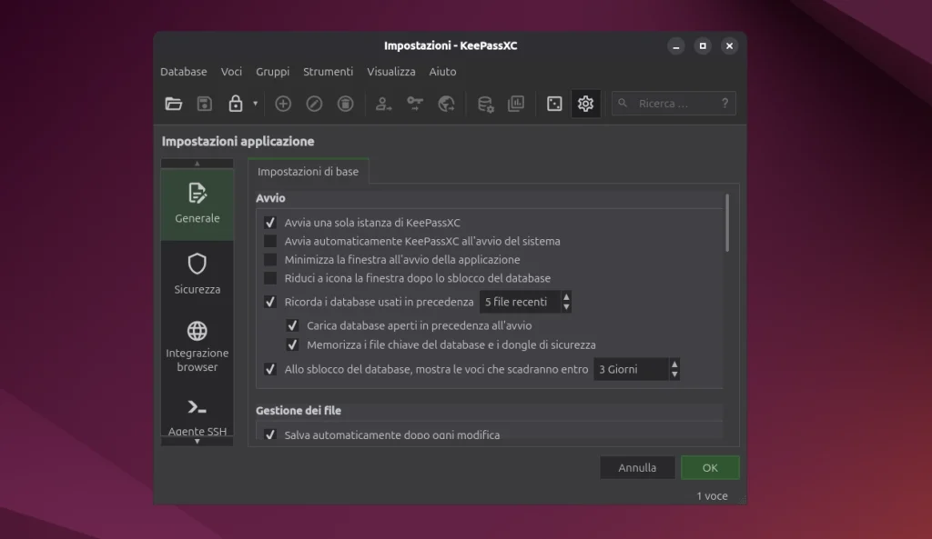 keepassxc preferenze