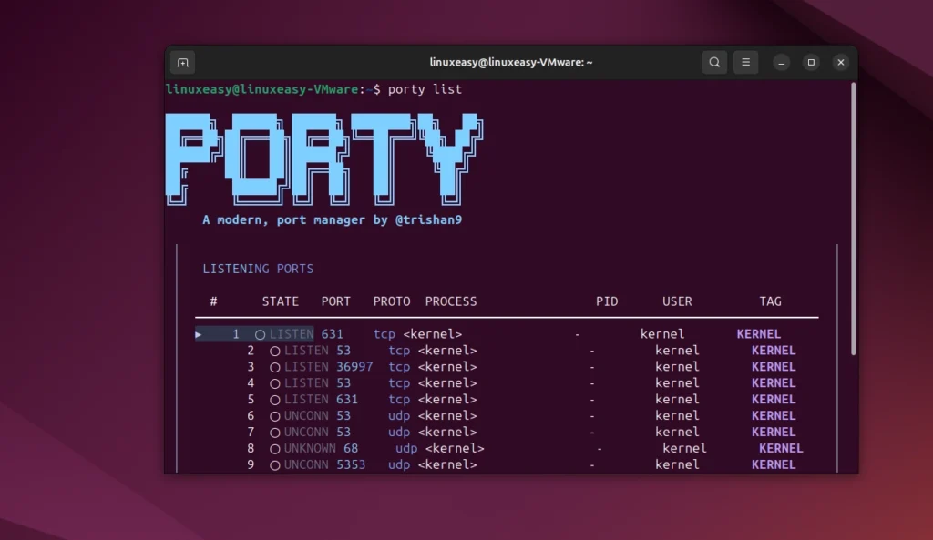 porty linux