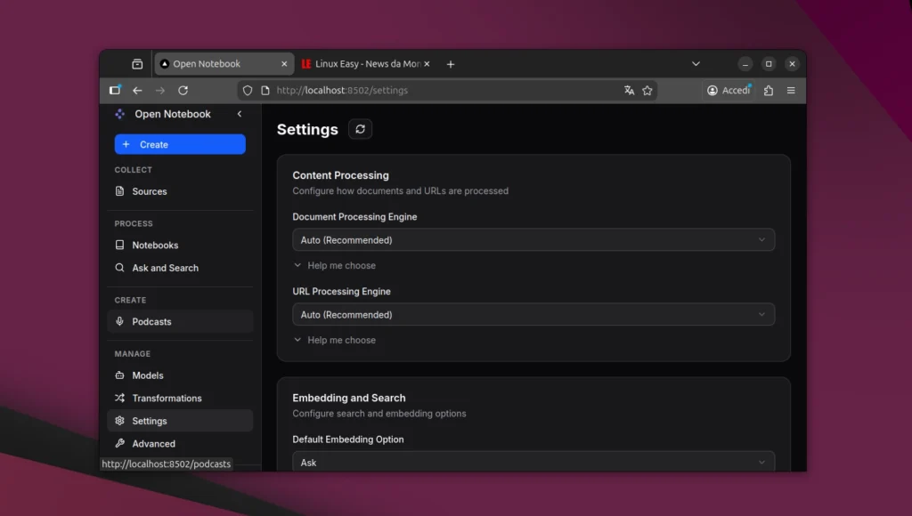Open Notebook Settings