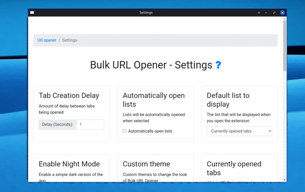 BulkURLOpener settings