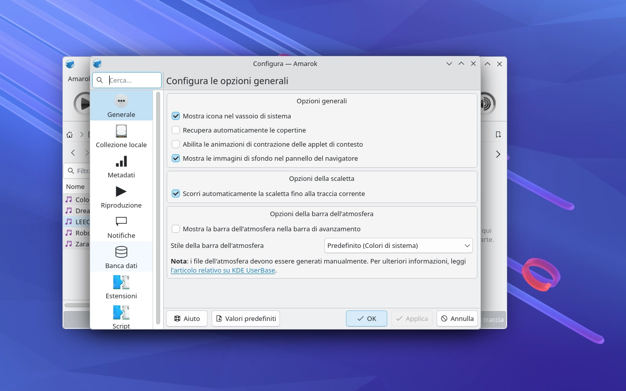 amarok preferenze