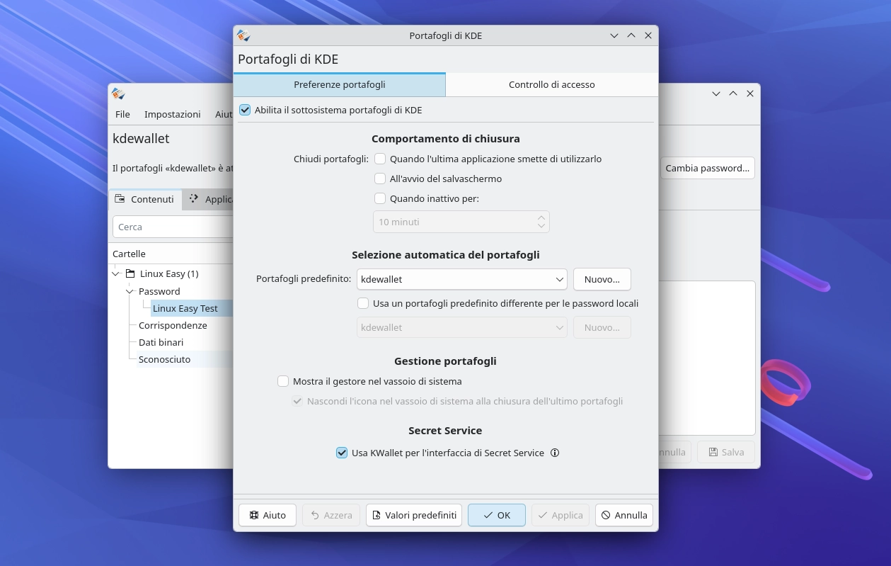 kwallet manager preferenze