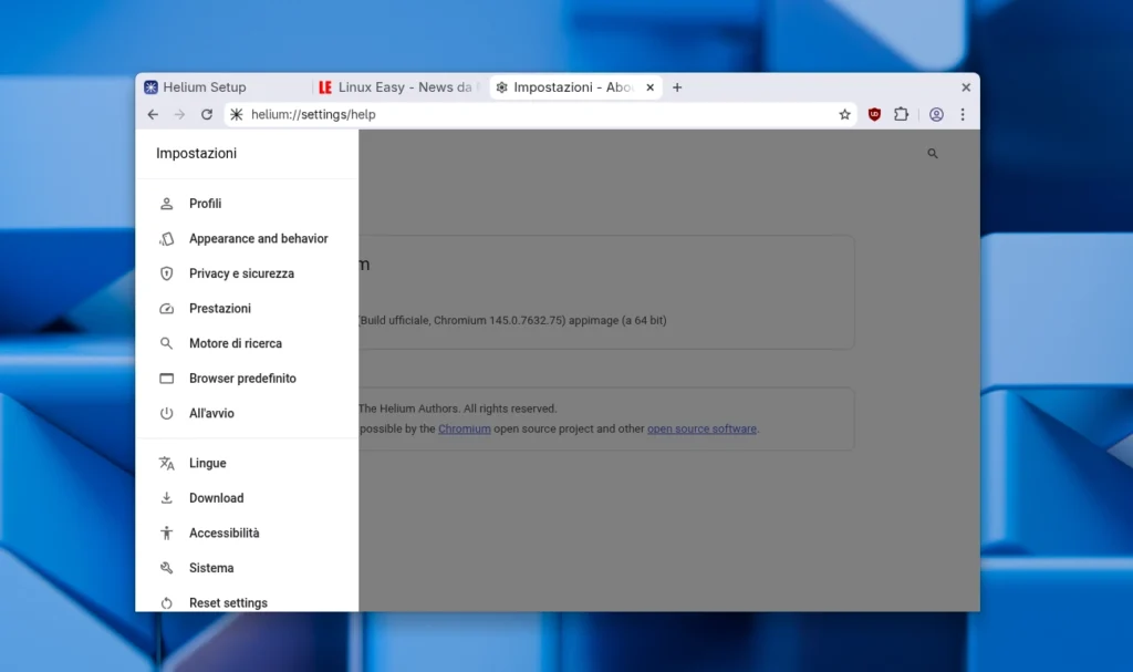 Helium Browser Settings