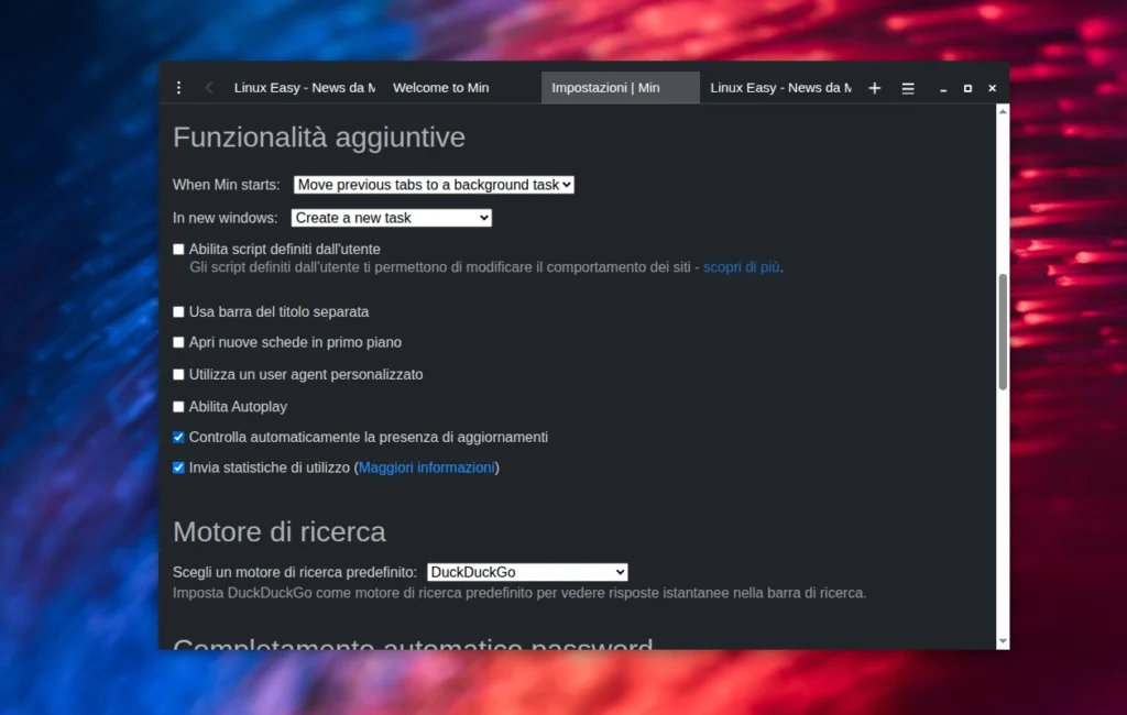 min browser settings