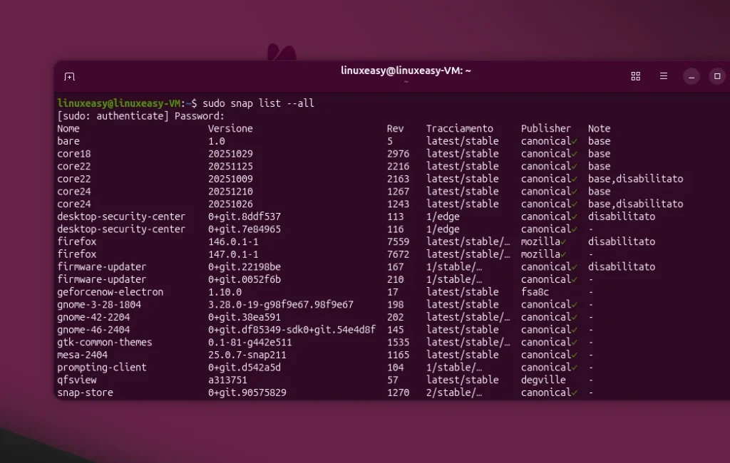 snap list ubuntu