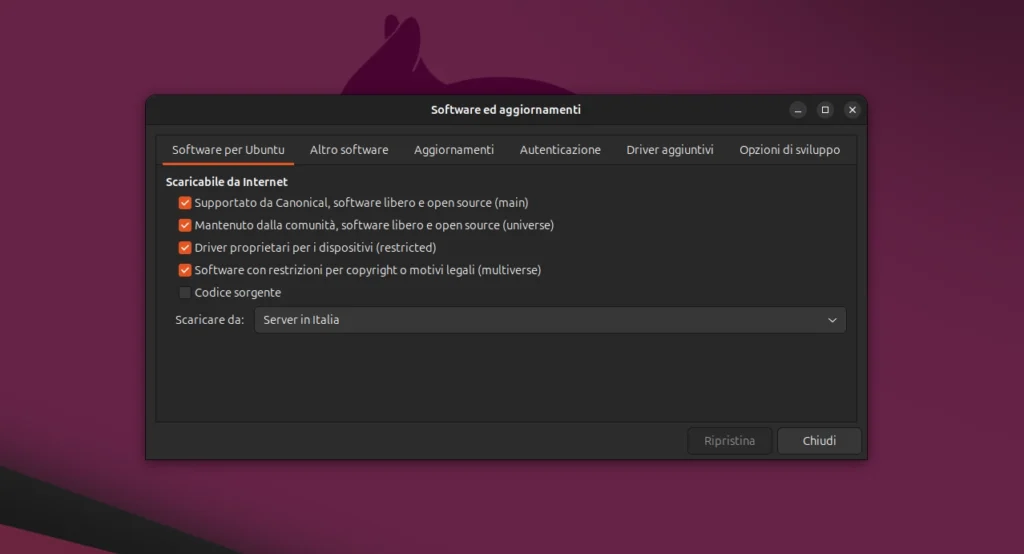 ubuntu software aggiornamenti