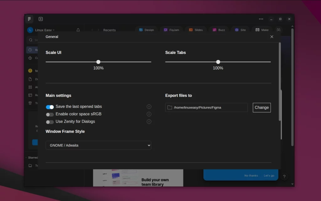 Figma Linux Next Settings