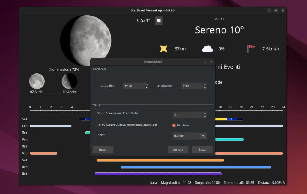StarStreet Forecast Settings