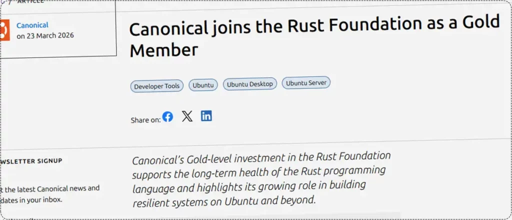 Canonical entra nella Rust Foundation come Gold Member