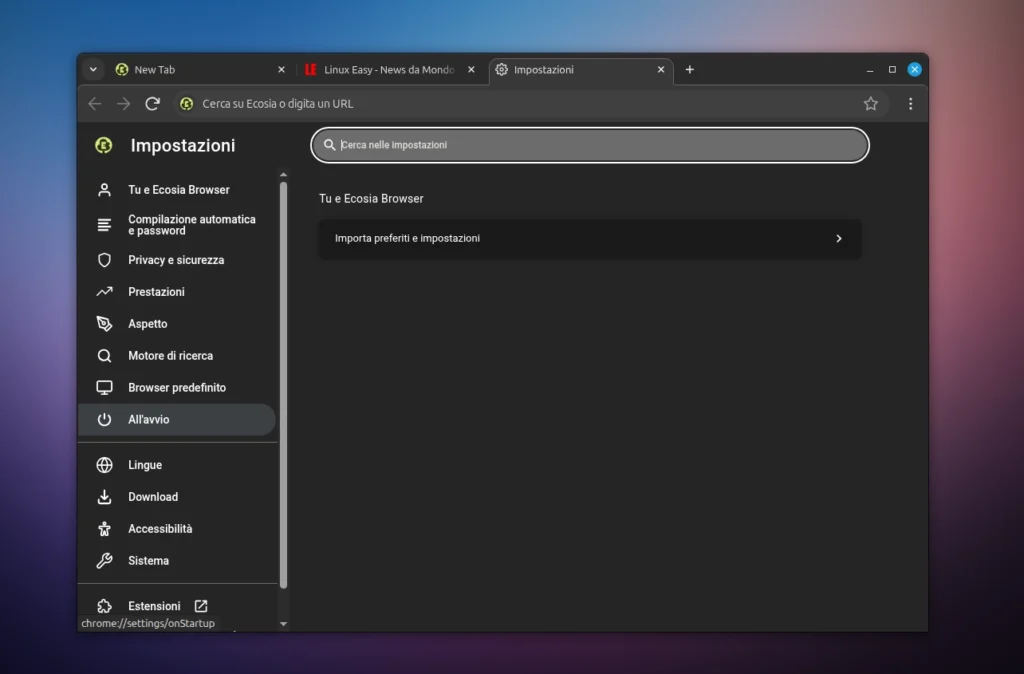 ecosia browser settings