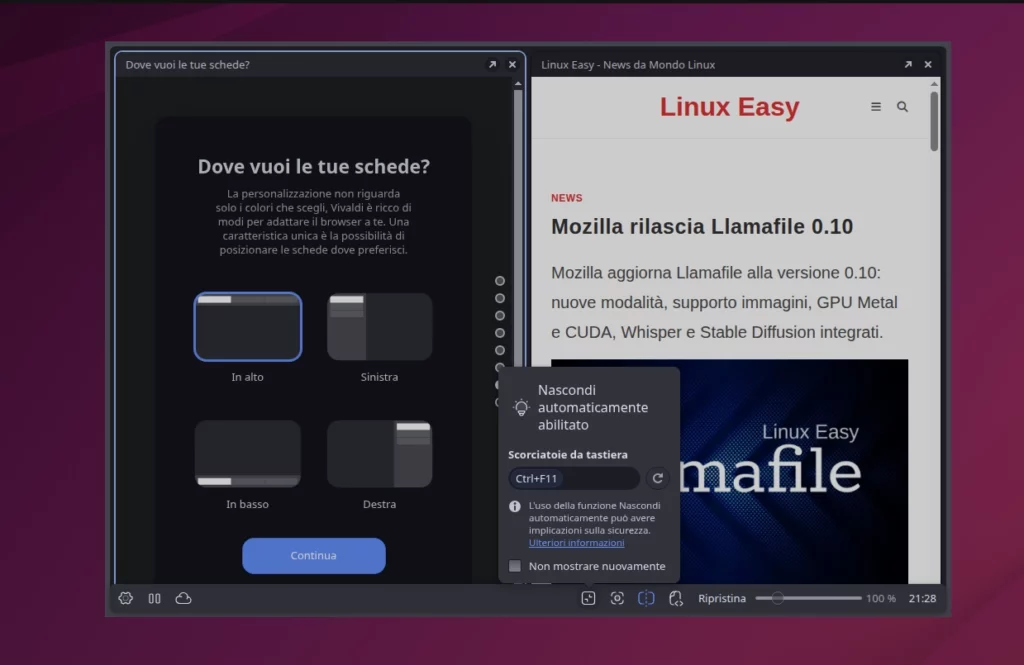 vivaldi browser UI Auto hide