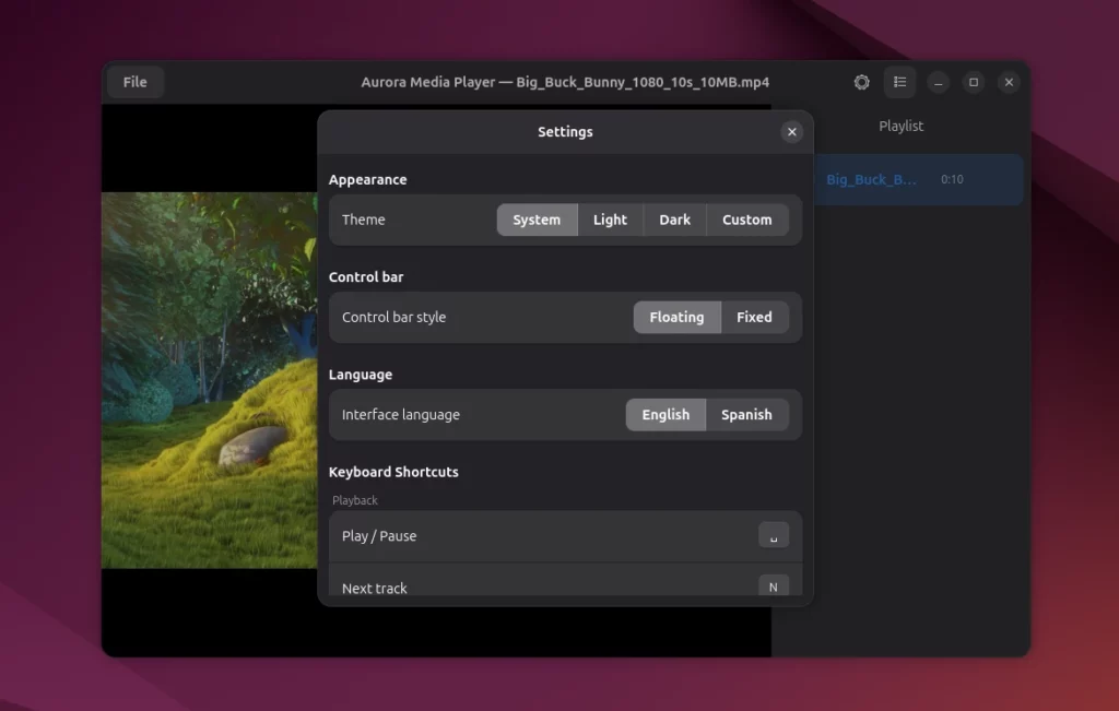 AuroraMediaPlayer Settings