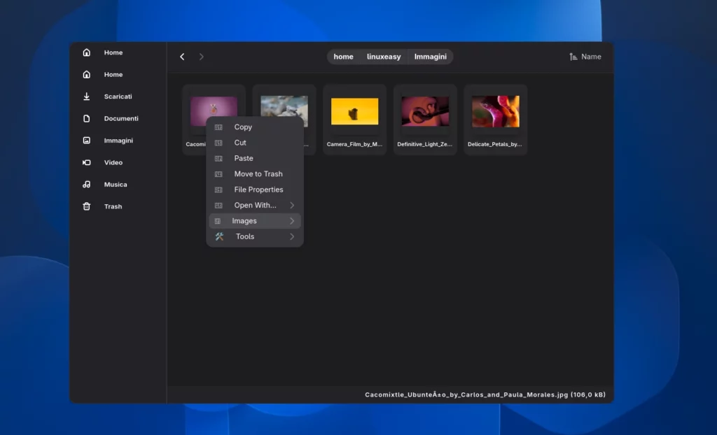 Flux menu contestual