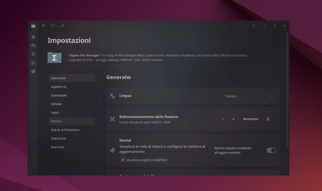 Sigma File Manager Settings