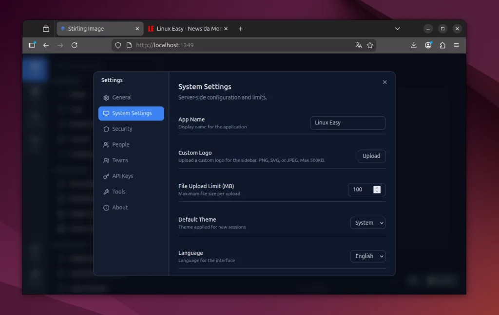 Stirling Image Settings