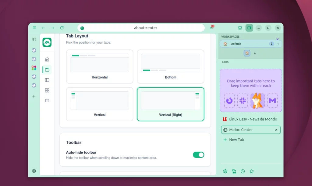 midori browser layout