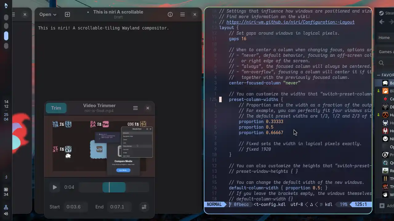 Niri 26.04 introduce blur e migliora prestazioni nel compositor Wayland