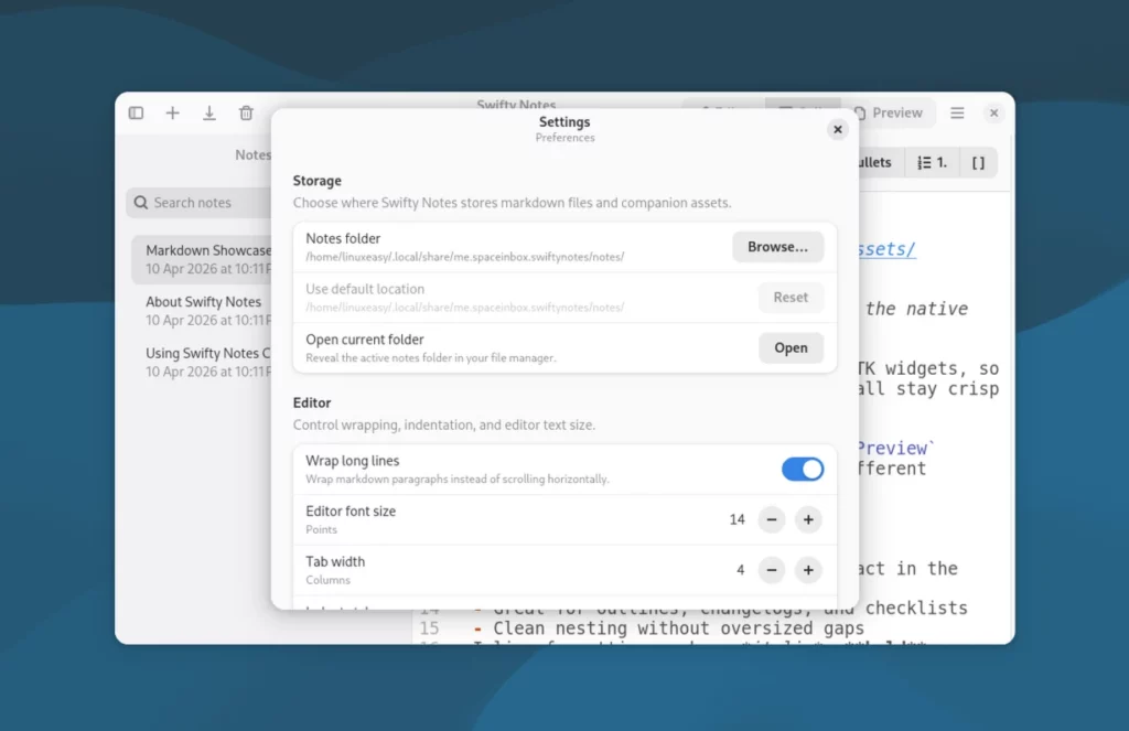 swifty notes settings