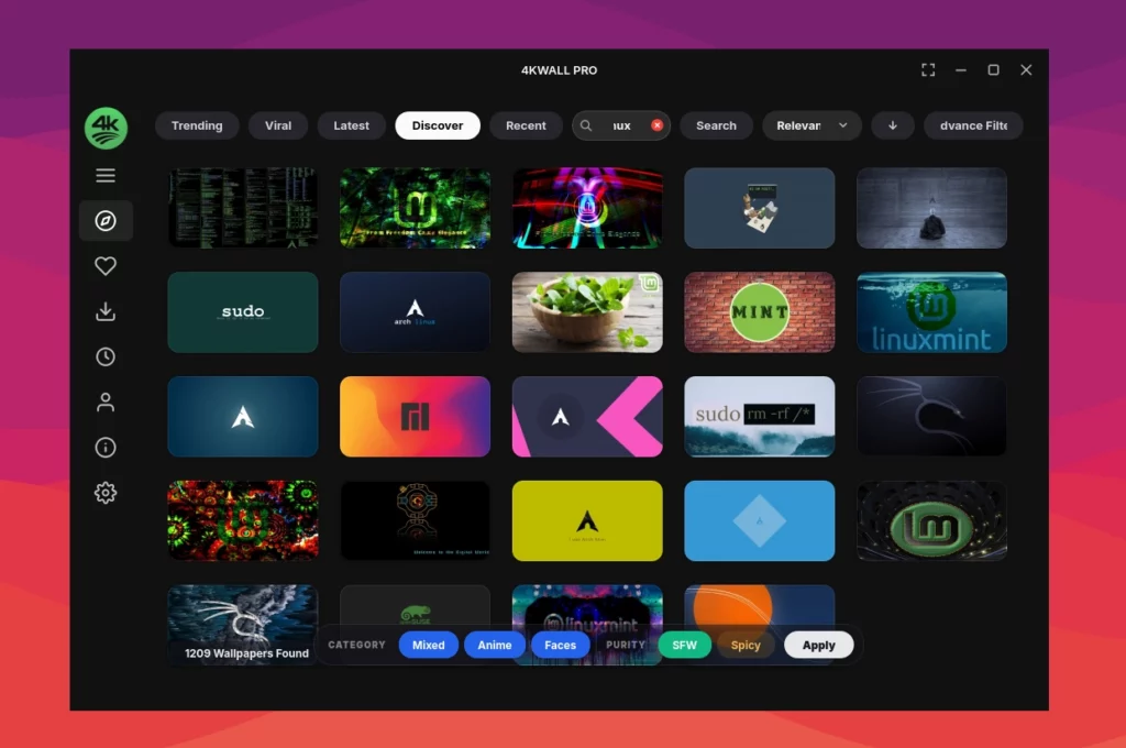 4kwall l'app Linux per trovare e gestire milioni di sfondi in HD, 4K e 8K