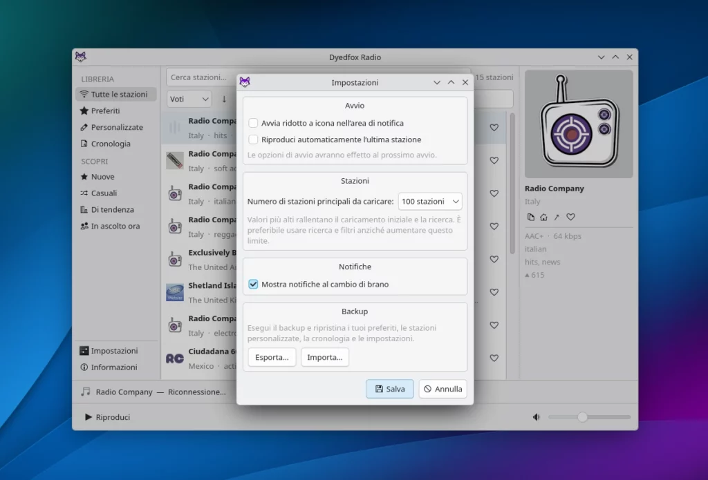 Dyedfox Radio il player web radio progettato per KDE Plasma