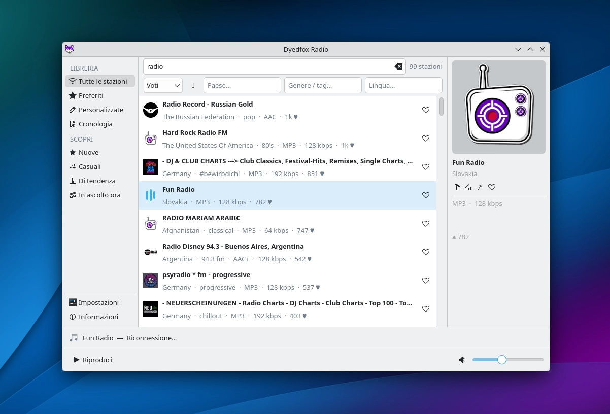 Scopri di più sull'articolo Dyedfox Radio il player web radio progettato per KDE Plasma
