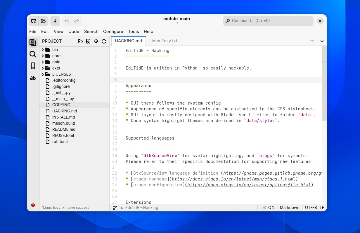 Scopri di più sull'articolo EdiTidE editor di testo moderno per ambienti Linux
