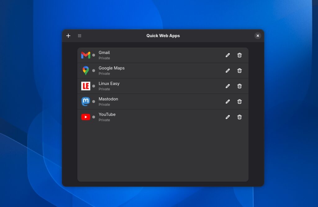 GNOME Quick Web Apps