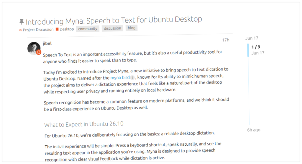 Ubuntu 26.10 punta sulla dettatura locale con Myna