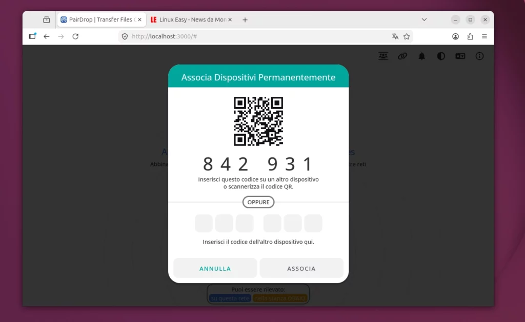 PairDrop condivisione file nel browser, semplice e multipiattaforma