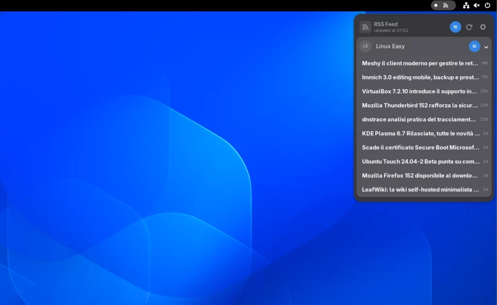 RSS Feed l’estensione GNOME Shell che porta le notizie direttamente nel pannello di sistema