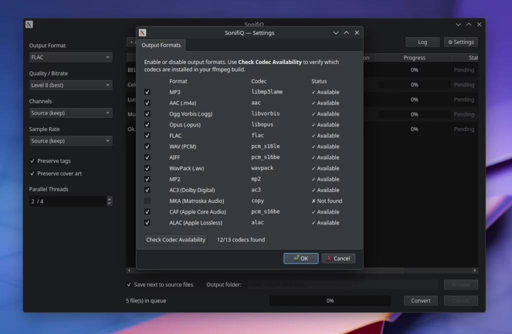 SonifiQ il convertitore audio multi‑threaded veloce e moderno per Linux