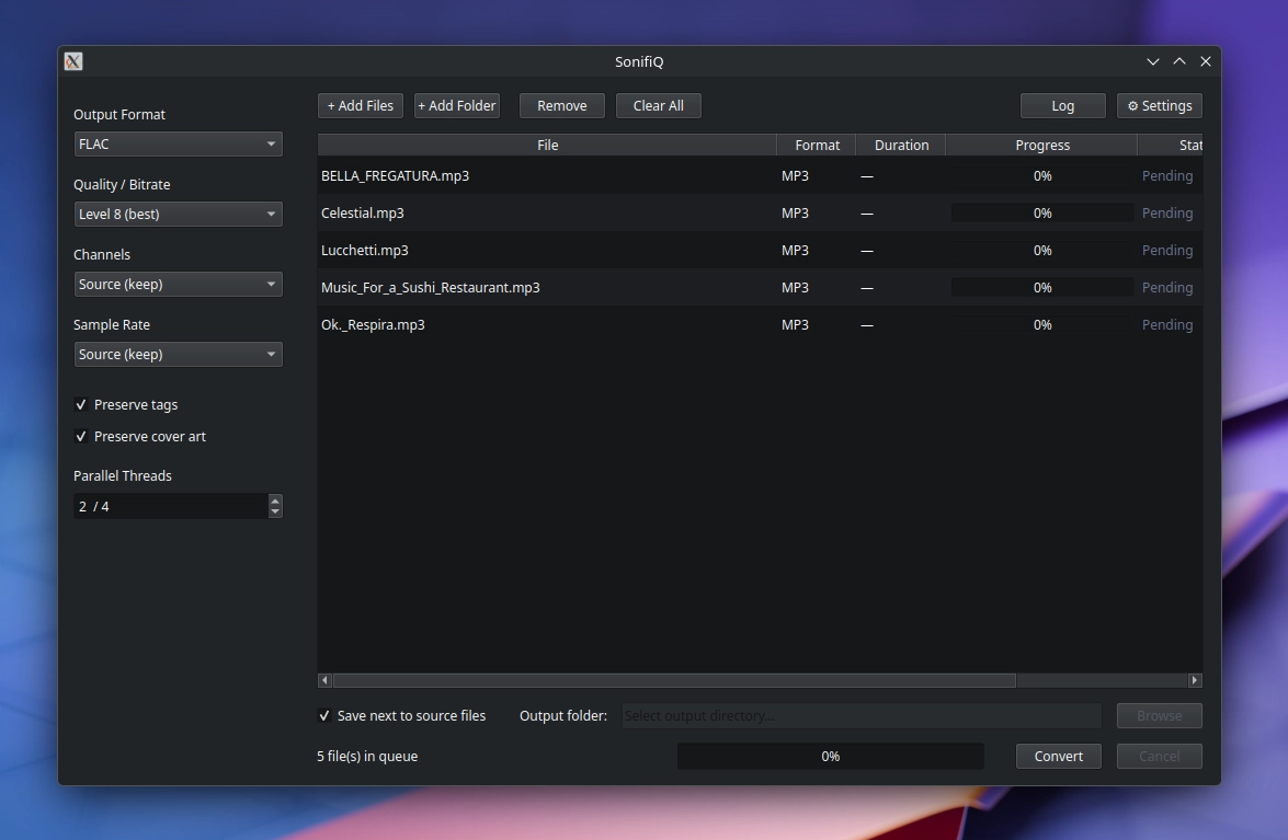 Scopri di più sull'articolo SonifiQ il convertitore audio multi‑threaded veloce e moderno per Linux