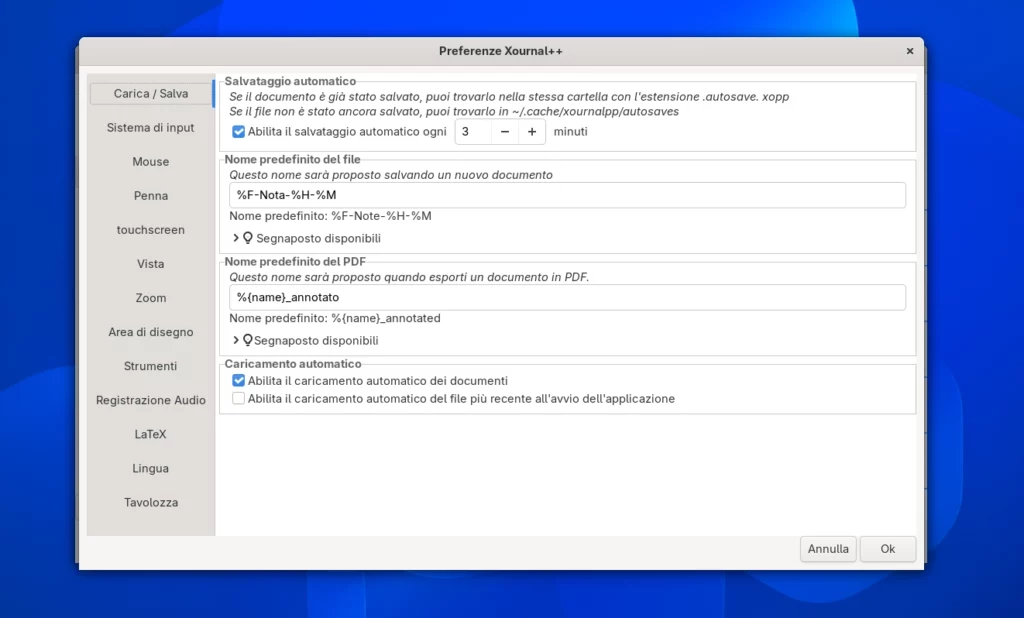 Xournal Settings
