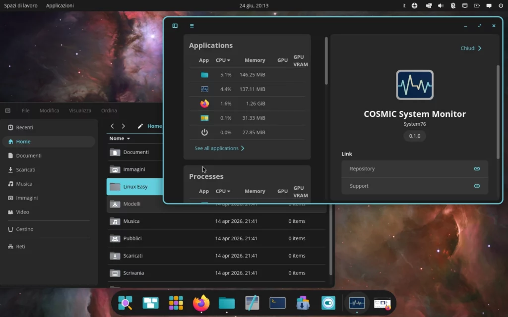 COSMIC Desktop 1.1 debutta con il nuovo Monitor di sistema e numerosi miglioramenti