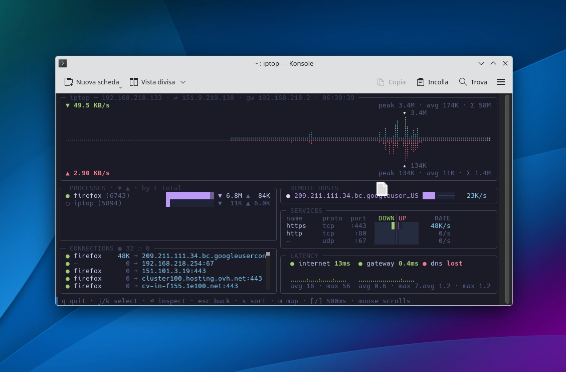 Scopri di più sull'articolo iptop: monitor del traffico IP in tempo reale da terminale