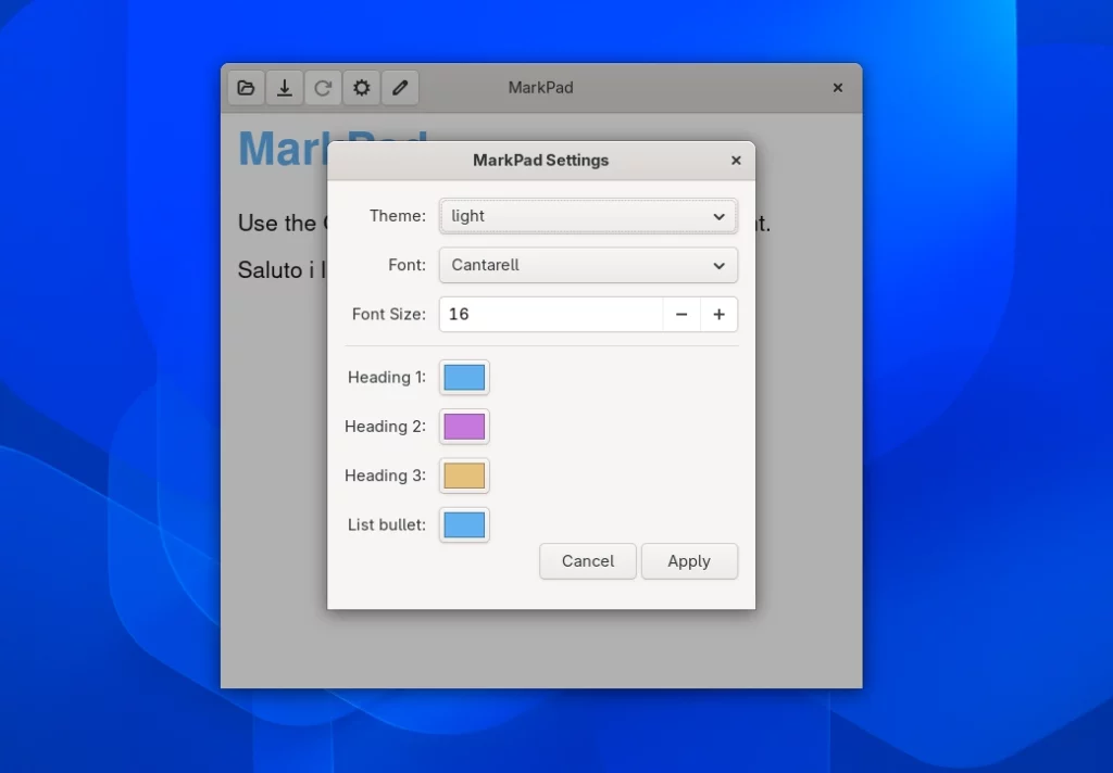 MarkPad editor Markdown GTK 3 per Linux senza webview