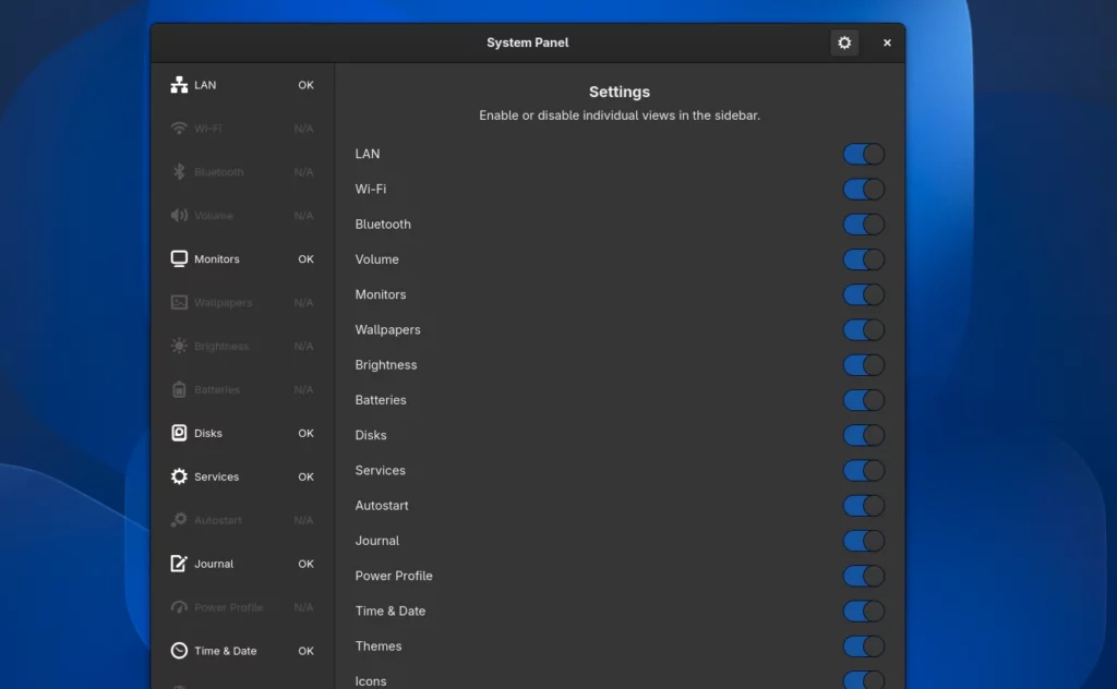 System Panel Settings