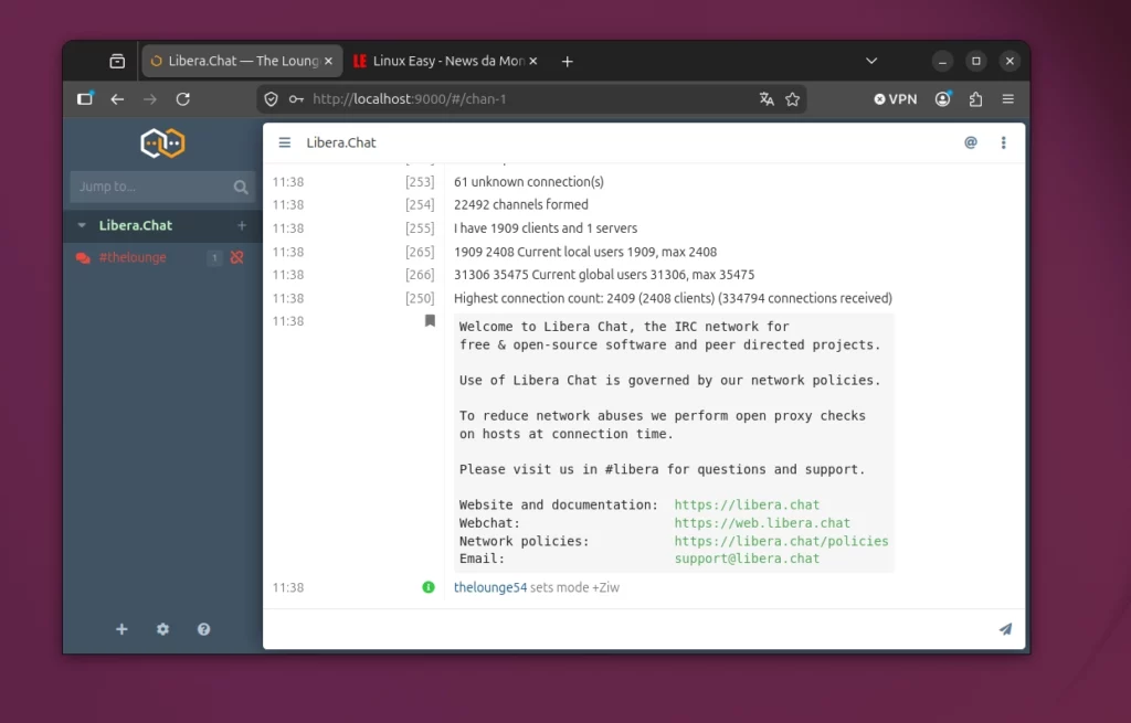 The Lounge il client web IRC moderno per il self-hosting